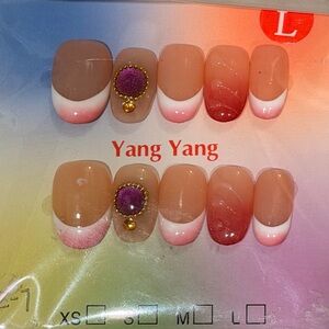 Pink Hand made French Tip Press-On Nails